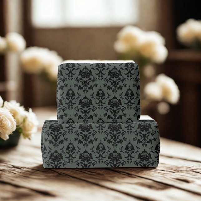 Gothic Skull & Rose Damask Wrapping Paper (Elegant and romantic spooky gothic damask wrapping paper just for you)