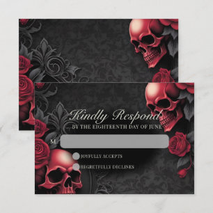 Gothic Skull & Rose Elegant Dark Wedding RSVP Card