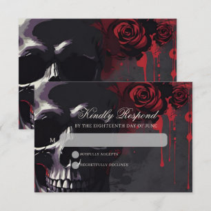 Gothic Skull & Rose Elegant Dark Wedding RSVP Card