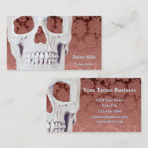 Gothic Skull Rose Gold White Modern Elegant Floral Business Card