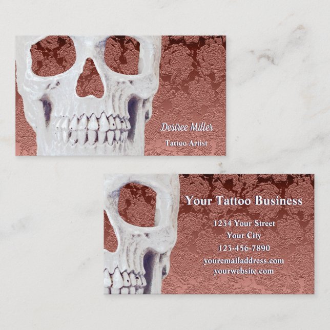Gothic Skull Rose Gold White Modern Elegant Floral Business Card (Front/Back)
