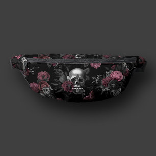 Gothic Skull Rose Owl Burgundy Pink Elegant Bum Bags