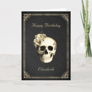 Gothic Skull Rose Personalised Birthday  Card
