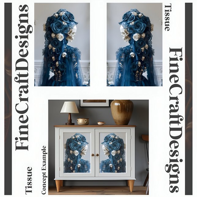 Gothic Skull & Rose Teal Ivory Decoupage R&L 155 Tissue Paper (Creator Uploaded)