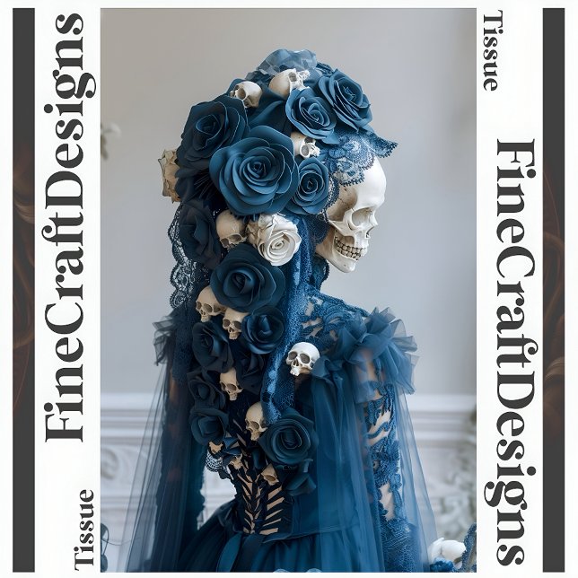 Gothic Skull & Rose Teal Ivory Decoupage Right 155 Tissue Paper (Creator Uploaded)