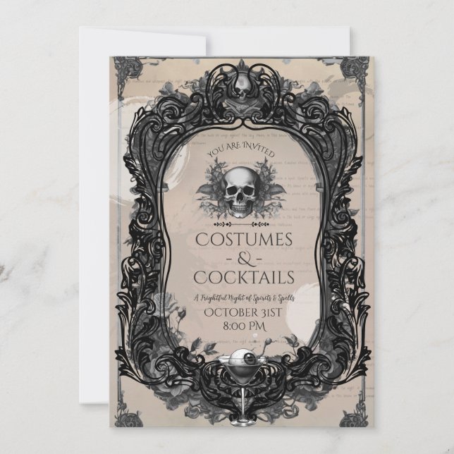 Gothic Skull Roses Adult Costume Cocktail Party Invitation (Front)