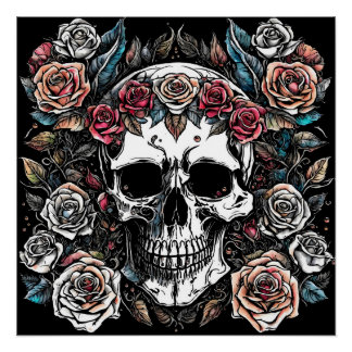 Gothic : Skull & Roses. AI artwork Poster