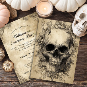 Gothic Skull & Roses Art Invitation