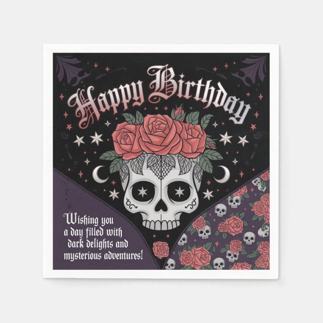 Gothic Skull & Roses Birthday Card  Napkin (Front)