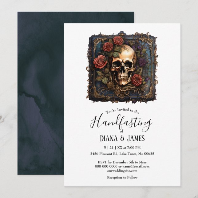 Gothic Skull & Roses Elegant Handfasting Invitation (Front/Back)
