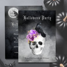 Gothic Skull Roses Halloween Party Invitation