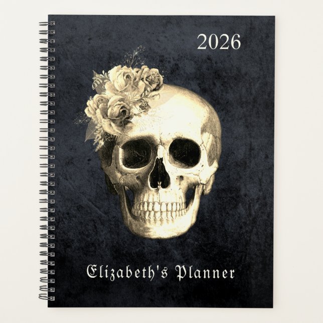  Gothic Skull Roses Personalised 2026 Planner (Front)