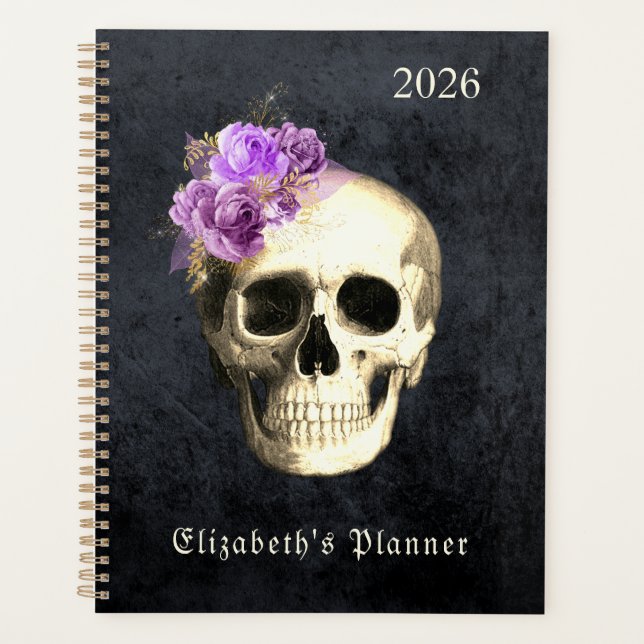  Gothic Skull Roses Personalised 2026 Planner (Front)
