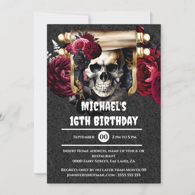 Gothic skull roses pirate kids adults leather DIY Invitation (Front)