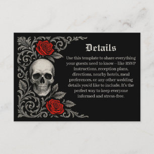 Gothic Skull Roses Wedding Details Enclosure Card