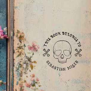 Gothic Skull Round Custom Book From The Library Of Self-inking Stamp