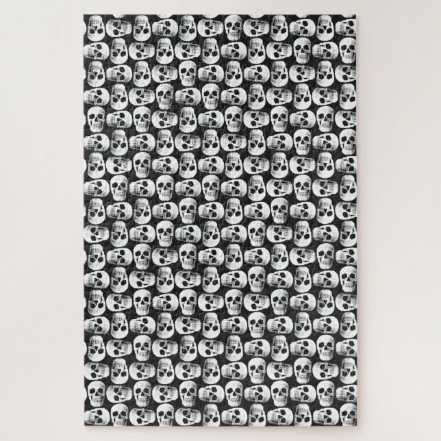 Gothic Skull Scary Black And White Pattern Design Jigsaw Puzzle (Vertical)