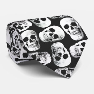 Gothic Skull Scary Black And White Pattern Design Tie