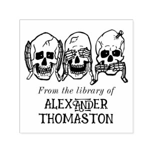 Gothic Skull See Hear Speak No Evil Library Book Self-inking Stamp