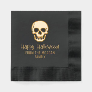 Gothic Skull Silhouette Happy Halloween Name Foil Napkins