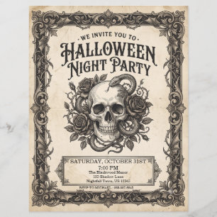 Gothic Skull Snake Halloween Night Party Vintage Flyer