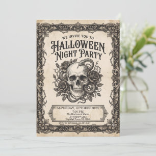 Gothic Skull Snake Halloween Night Party Vintage Invitation
