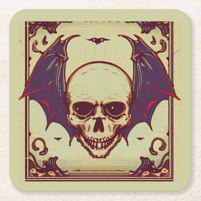 'GOTHIC SKULL'  SQUARE PAPER COASTER (Front)