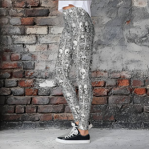 Gothic Skull & Stone Halloween Leggings