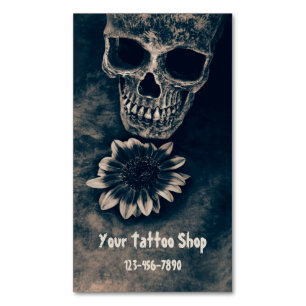 Gothic Skull Sunflower Vintage Antique Magnetic Business Card
