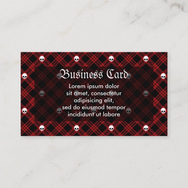 Gothic Skull Tartan Plaid Business Card (Front)