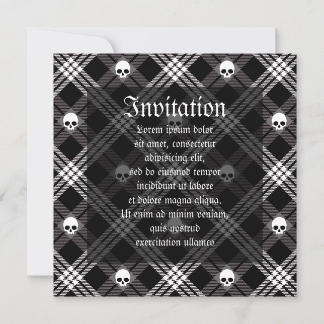 Gothic Skull Tartan Plaid Invitation (Front)
