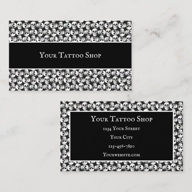 Gothic Skull Tattoo Artist Black And White Pattern Business Card (Front/Back)