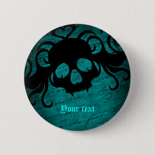 Gothic skull teal 6 cm round badge