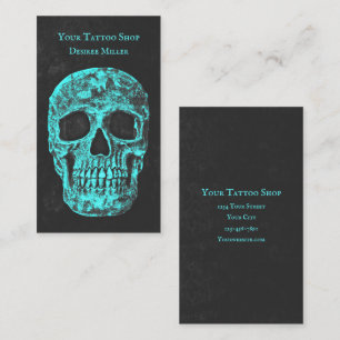 Gothic Skull Teal Grey Grunge Texture Business Card