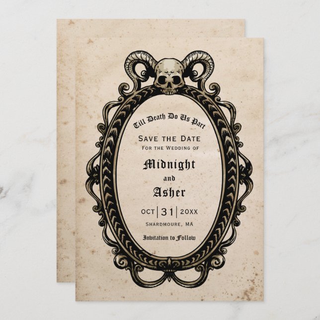 Gothic Skull Till Death Do Us Part Antique Save The Date (Front/Back)