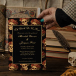 Gothic Skull Till Death Do Us Part Black Wedding Invitation<br><div class="desc">This gothic wedding invitation features a pattern of creepy skulls floating in a black abyss behind your text Till Death Do Us Part. Each skull is adorned with red roses for your romantic occasion. Their empty soulless eyes are contrasted sharply against the goth rose crown and bouquets of dead flowers....</div>