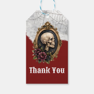 Gothic Skull Vintage Gold Frame Burgundy Thank You Gift Tags