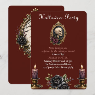 Gothic Skull Vintage Mirror Halloween Party Invitation