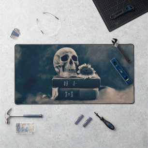 Gothic Skull Vintage Old Books Cyanotype Dark Desk Mat