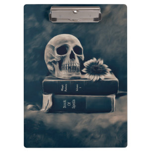 Gothic Skull Vintage Old Books Cyanotype Macabre Clipboard