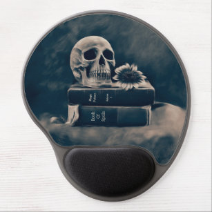 Gothic Skull Vintage Old Books Cyanotype Macabre Gel Mouse Mat