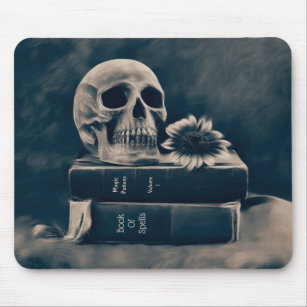 Gothic Skull Vintage Old Books Cyanotype Macabre Mouse Mat