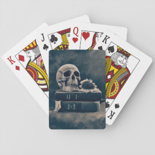 Gothic Skull Vintage Old Books Cyanotype Sunflower Playing Cards