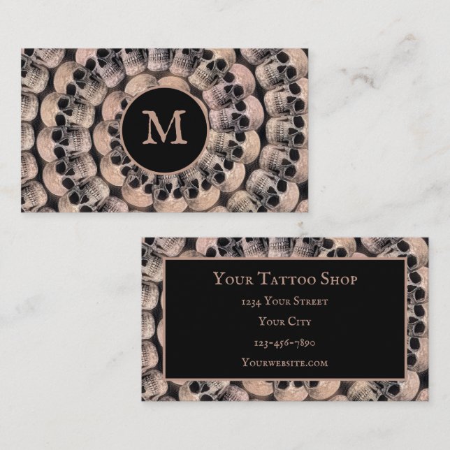 Gothic Skull Vintage Sepia Abstract Monogram Business Card (Front/Back)