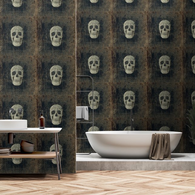 Gothic Skull Vintage Sepia Black Grunge Texture Wallpaper (Bathroom)