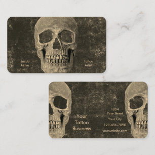 Gothic Skull Vintage Sepia Texture Tattoo Shop Business Card