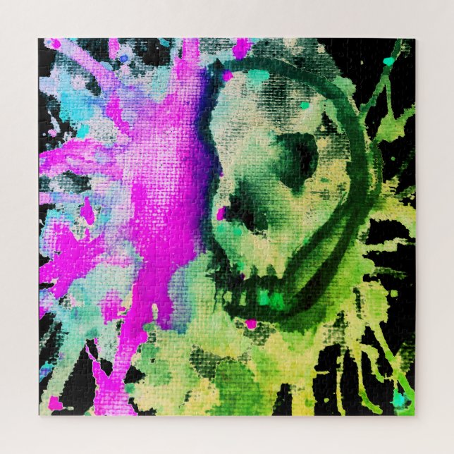 Gothic Skull Watercolor Halloween Neon Art   Jigsaw Puzzle (Vertical)