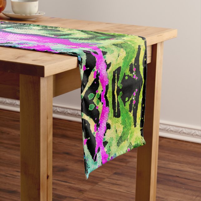 Gothic Skull Watercolor Halloween Neon Art    Medium Table Runner (In Situ)