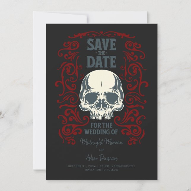 Gothic Skull Wedding Annoucement Save The Date (Front)