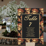 Gothic Skull Wedding Names Black Table Number Card<br><div class="desc">This gothic wedding table number card with names welcomes your guests to their table with a pattern of creepy skulls floating in a black abyss behind your monogram text. Each skull is adorned with red roses for your romantic occasion on Halloween. Their empty soulless eyes are contrasted sharply against the...</div>